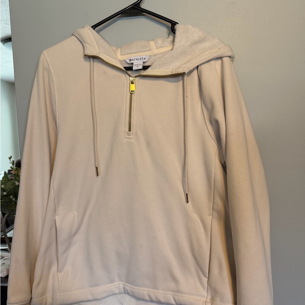 Athleta Beige Cozy Karma 1/4 Zip Hoodie
